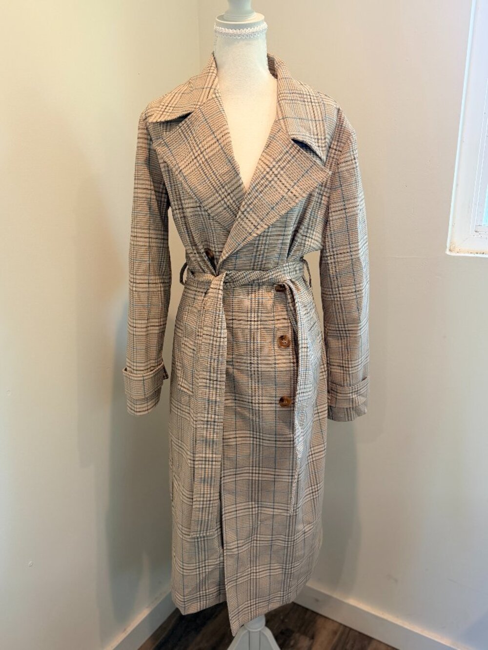 Bagatelle Plaid Relaxed Duster Trench Coat M